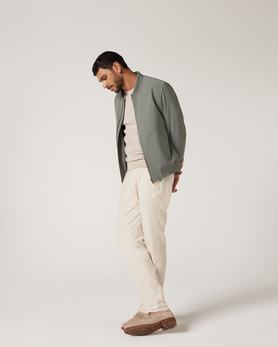 Slim Stretch Lightweight Australian Wool Bomber, Sage, hi-res